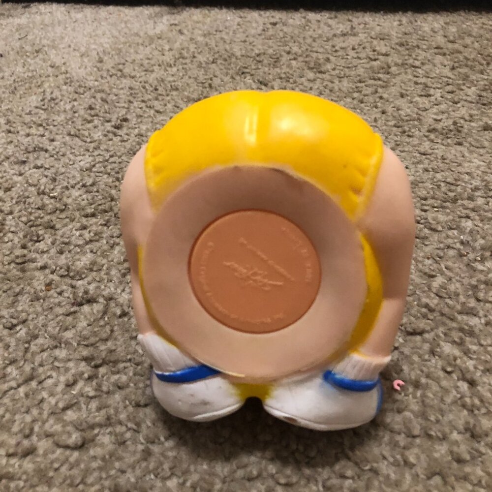 VTG 1983 Cabbage Patch Kids Piggy Bank Orange Hair Blue Eyes Plastic w/Plug - 6" - Picture 5 of 6